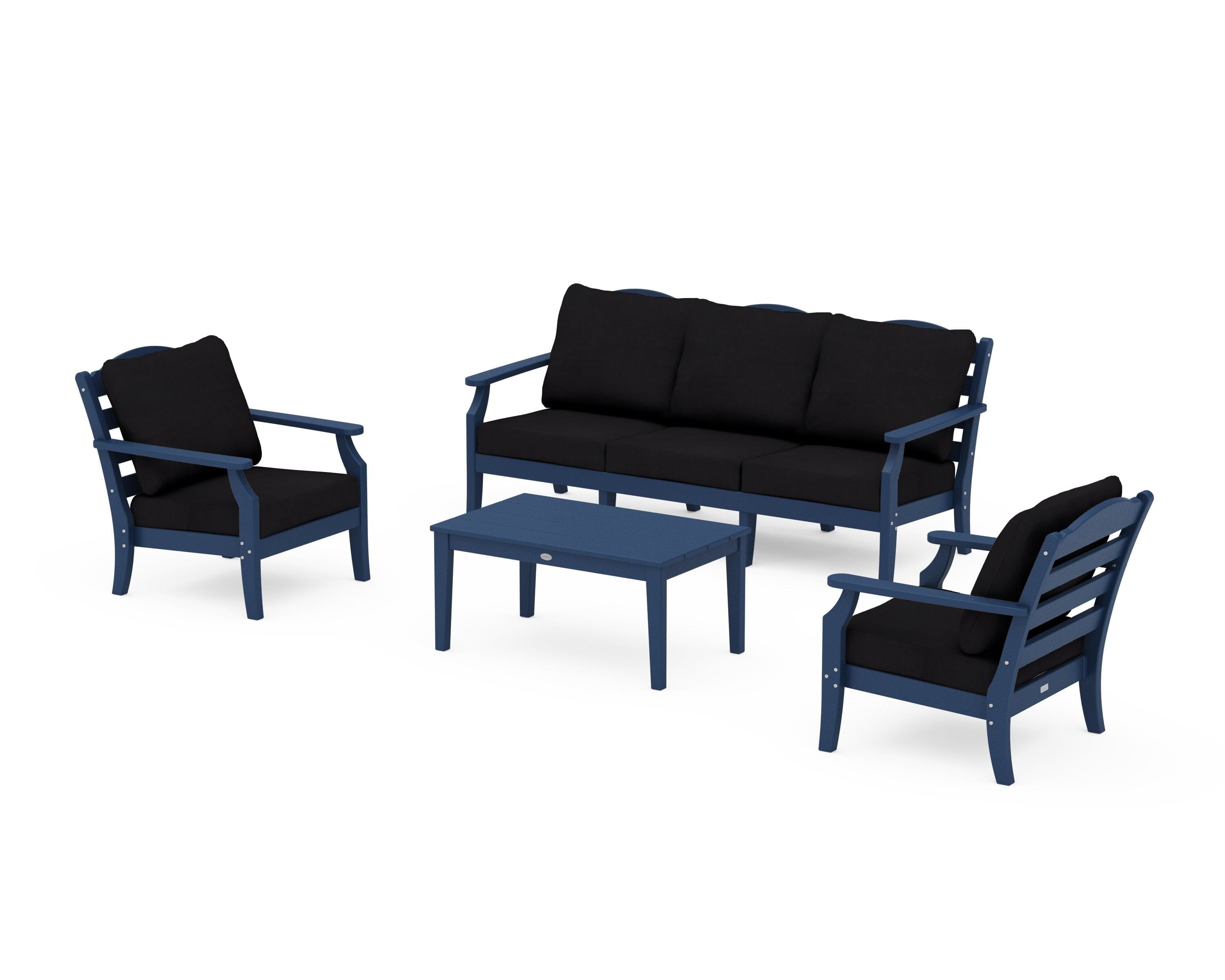 Draper James™ by  POLYWOOD® Savannah 4-Piece Deep Seating Set with Sofa in Navy / Midnight Linen
