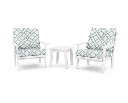 POLYWOOD® Lakeside 3-Piece Deep Seating Chair Set in White / Trellis Glacier Spa