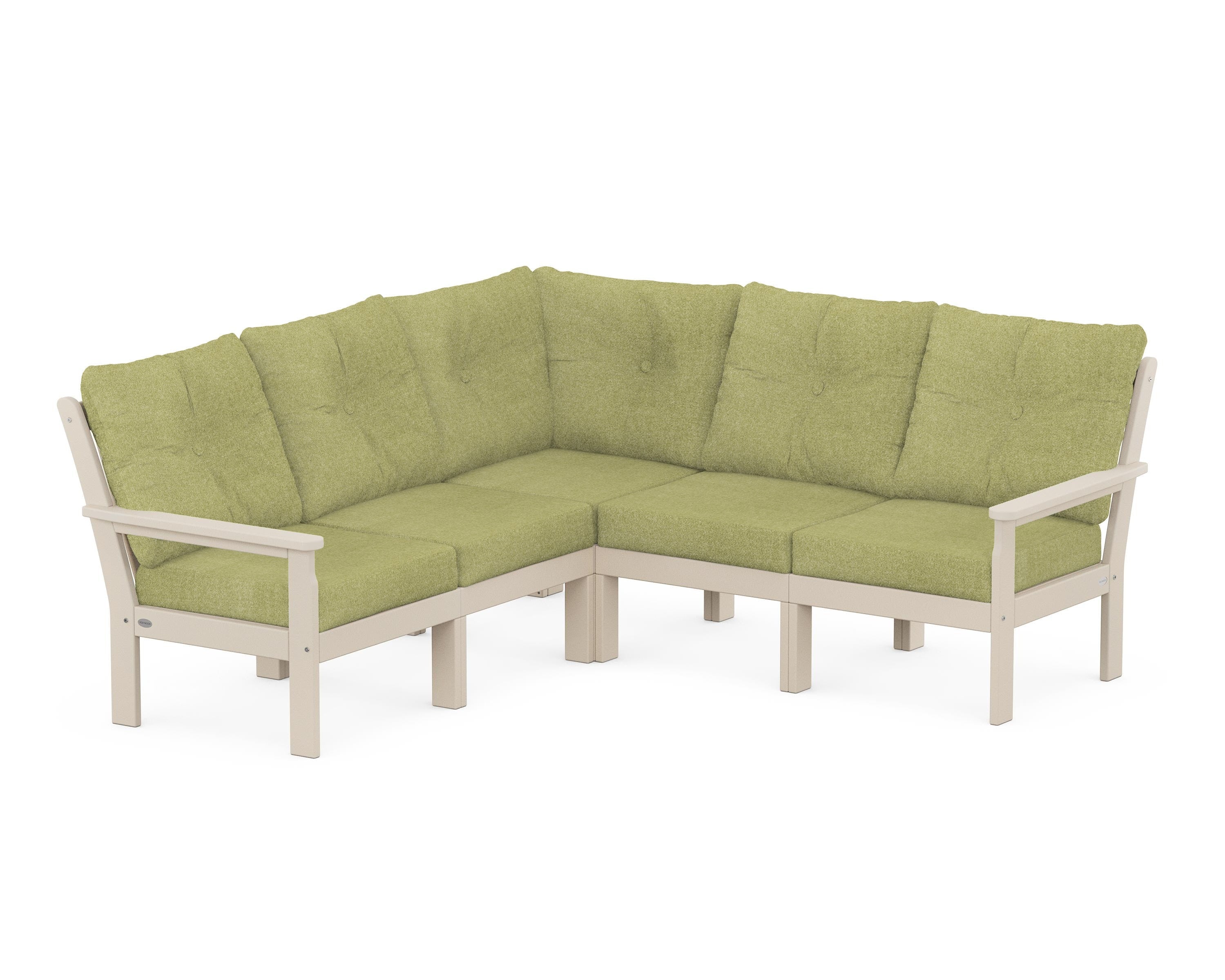 POLYWOOD® Vineyard 5-Piece Sectional in Sand / Chartreuse Boucle