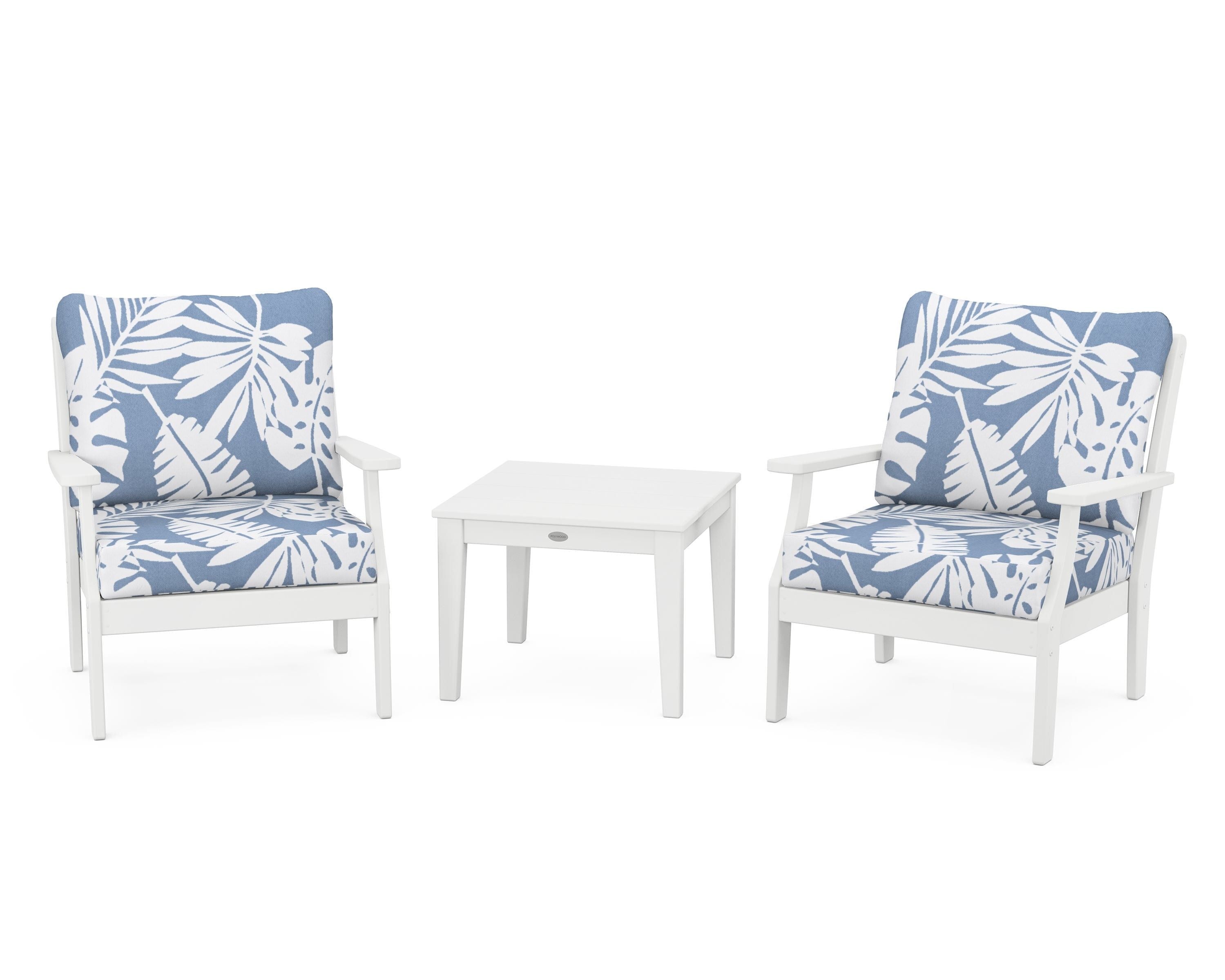 POLYWOOD® Braxton 3-Piece Deep Seating Set in White / Leaf Sky Blue