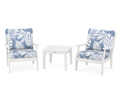 POLYWOOD® Braxton 3-Piece Deep Seating Set in White / Leaf Sky Blue