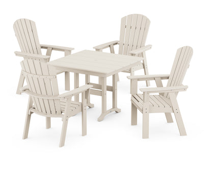 POLYWOOD® Nautical Curveback Adirondack 5-Piece Farmhouse Dining Set in Sand