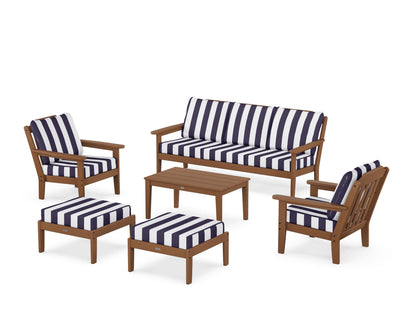 Country Living Cottage 6-Piece Lounge Sofa Set in Teak / Cabana Stripe Navy
