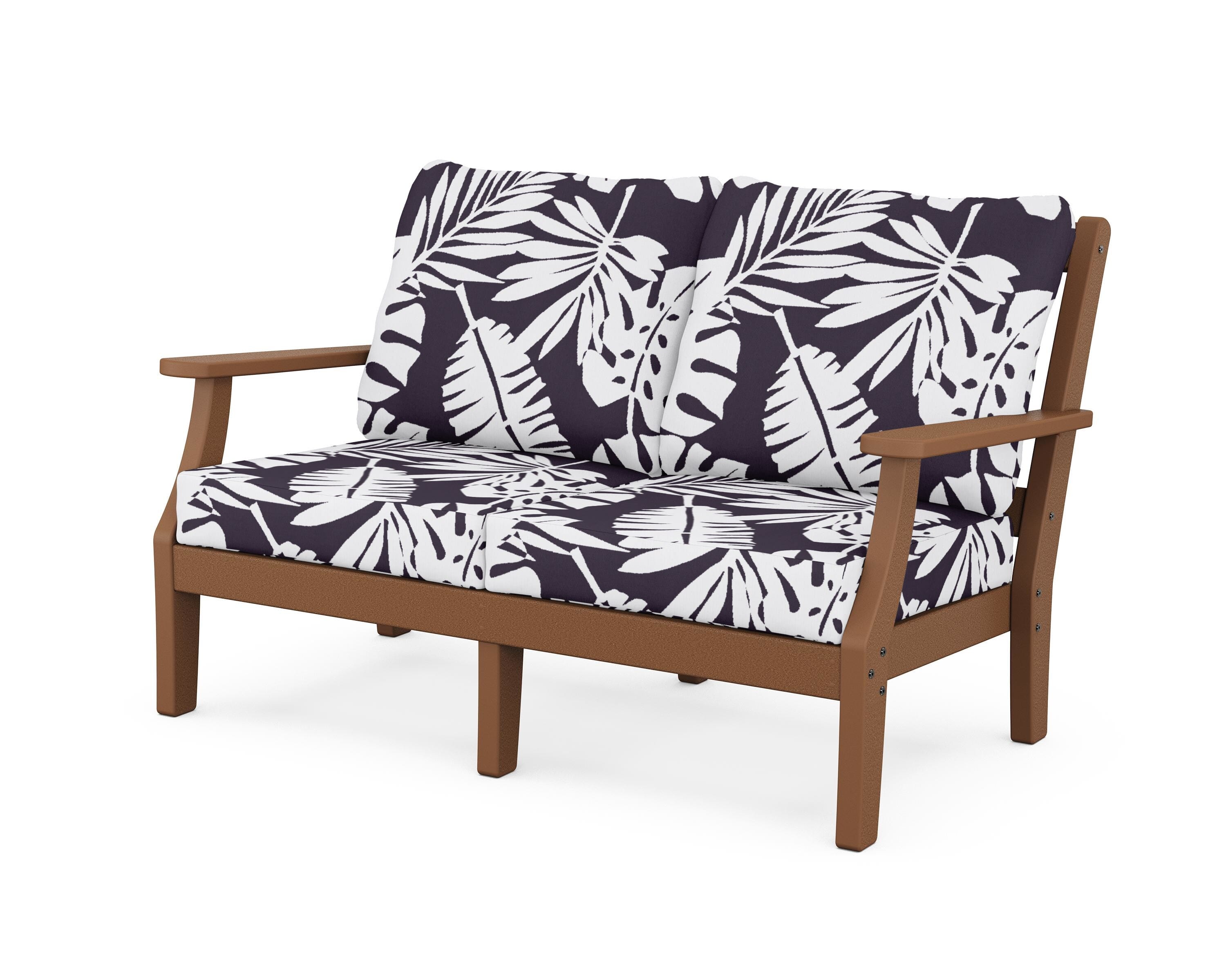 Martha Stewart by POLYWOOD® Chinoiserie Deep Seating Loveseat in Teak / Leaf Navy