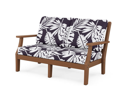 Martha Stewart by POLYWOOD® Chinoiserie Deep Seating Loveseat in Teak / Leaf Navy
