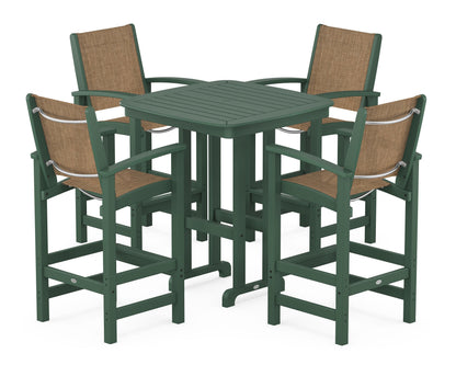 POLYWOOD® Coastal 5-Piece Bar Set in Green / Burlap Sling