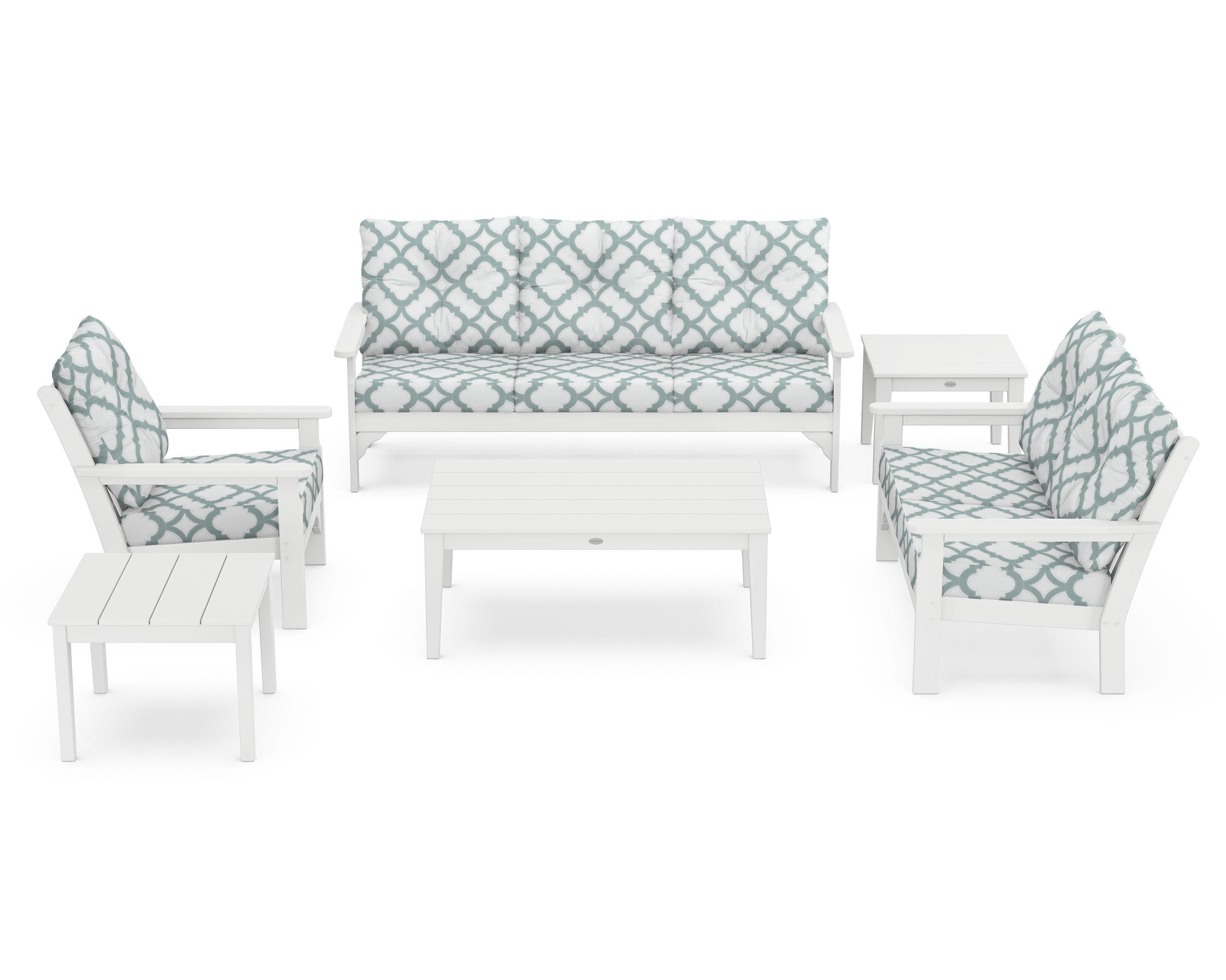 POLYWOOD® Vineyard 6-Piece Deep Seating Set in White / Trellis Glacier Spa