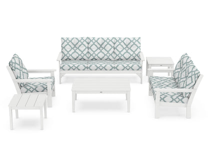 POLYWOOD® Vineyard 6-Piece Deep Seating Set in White / Trellis Glacier Spa