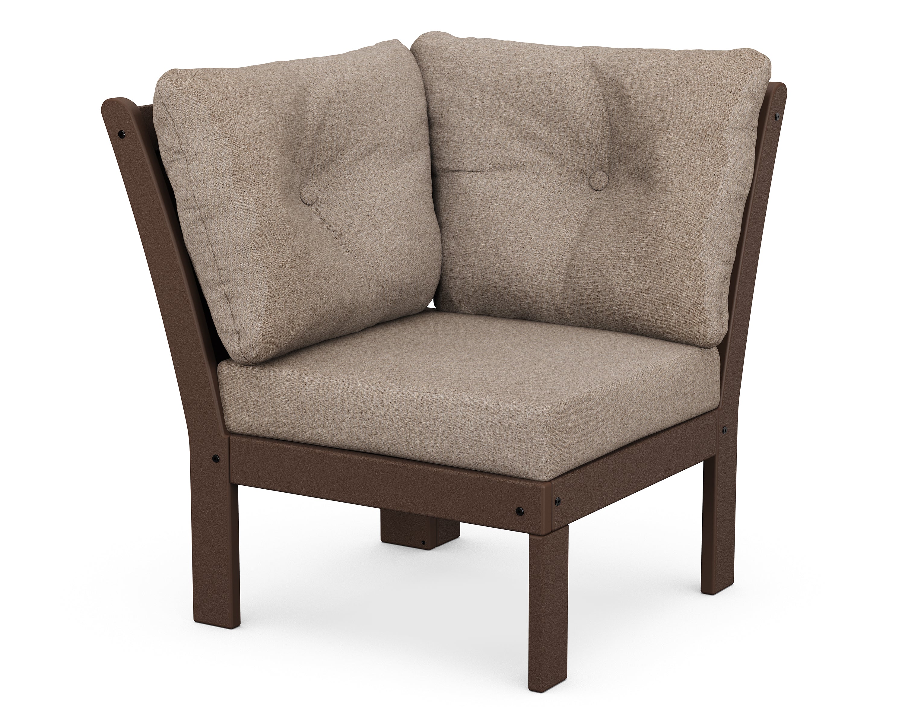 POLYWOOD® Vineyard Modular Corner Chair in Mahogany / Spiced Burlap