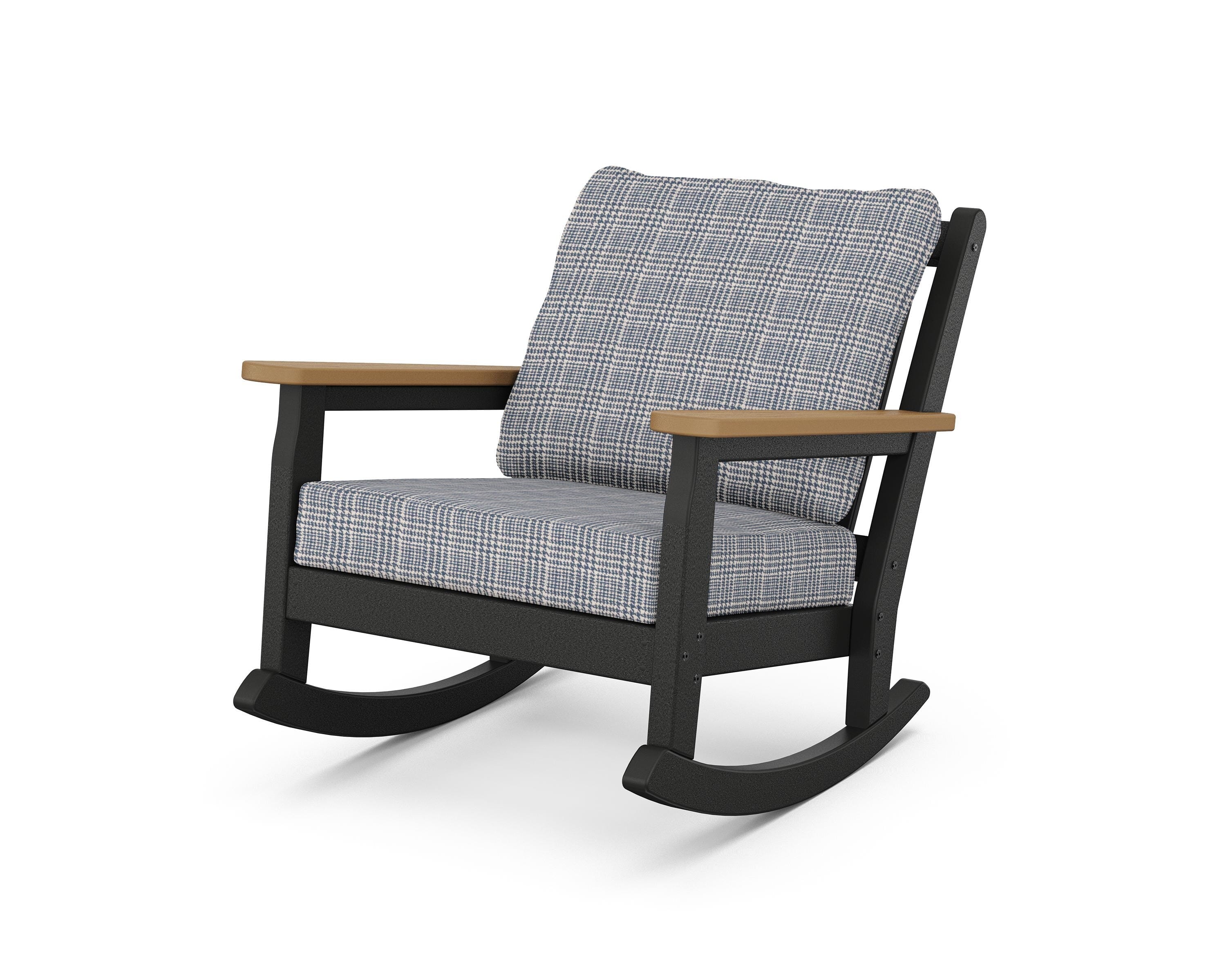 POLYWOOD® Chippendale Deep Seating Rocking Chair in Black / Natural / Houndstooth Sky Blue