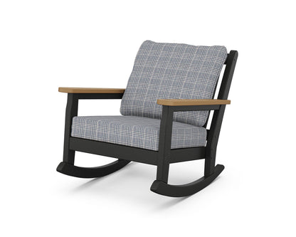 POLYWOOD® Chippendale Deep Seating Rocking Chair in Black / Natural / Houndstooth Sky Blue