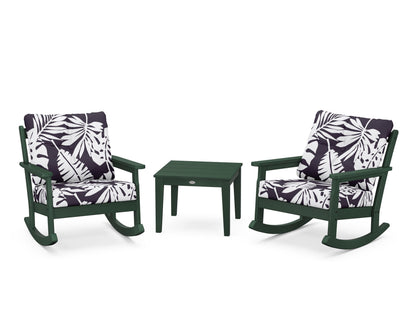 POLYWOOD® Vineyard 3-Piece Deep Seating Rocker Set in Green / Leaf Navy