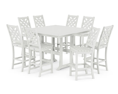 Country Living Wovendale Side Chair 9-Piece Square Bar Set with Trestle Legs in White