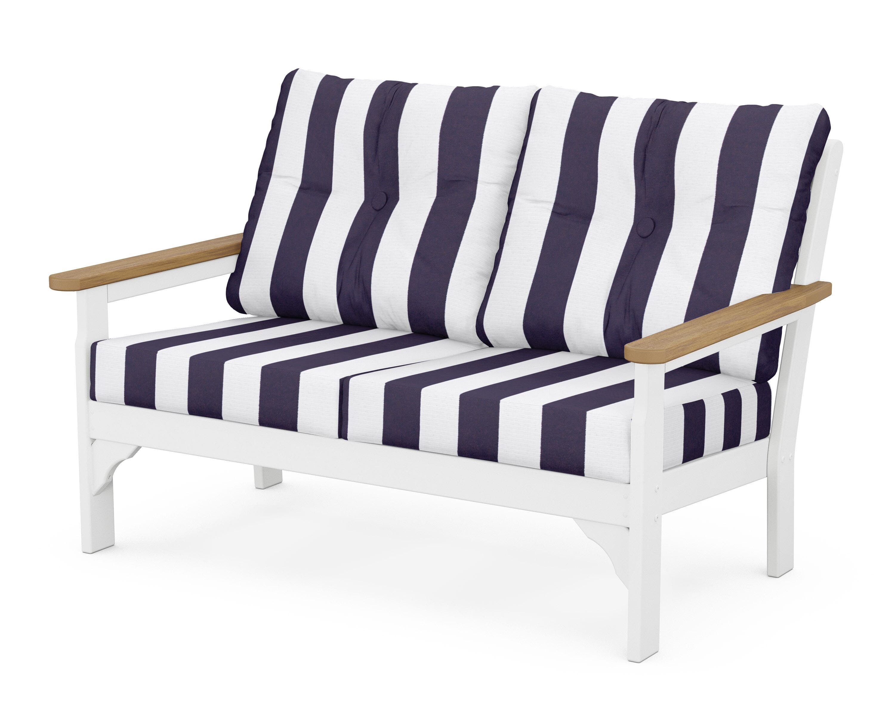 POLYWOOD® Vineyard Deep Seating Loveseat in White / Natural / Cabana Stripe Navy