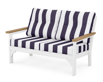 POLYWOOD® Vineyard Deep Seating Loveseat in White / Natural / Cabana Stripe Navy