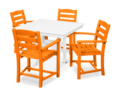 POLYWOOD® La Casa Café 5-Piece Farmhouse Trestle Arm Chair Dining Set in Tangerine / White