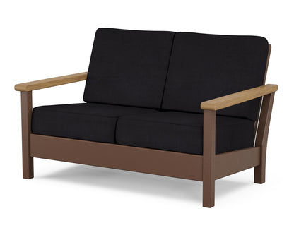 POLYWOOD® Harbour Deep Seating Loveseat in Mahogany / Natural / Midnight Linen