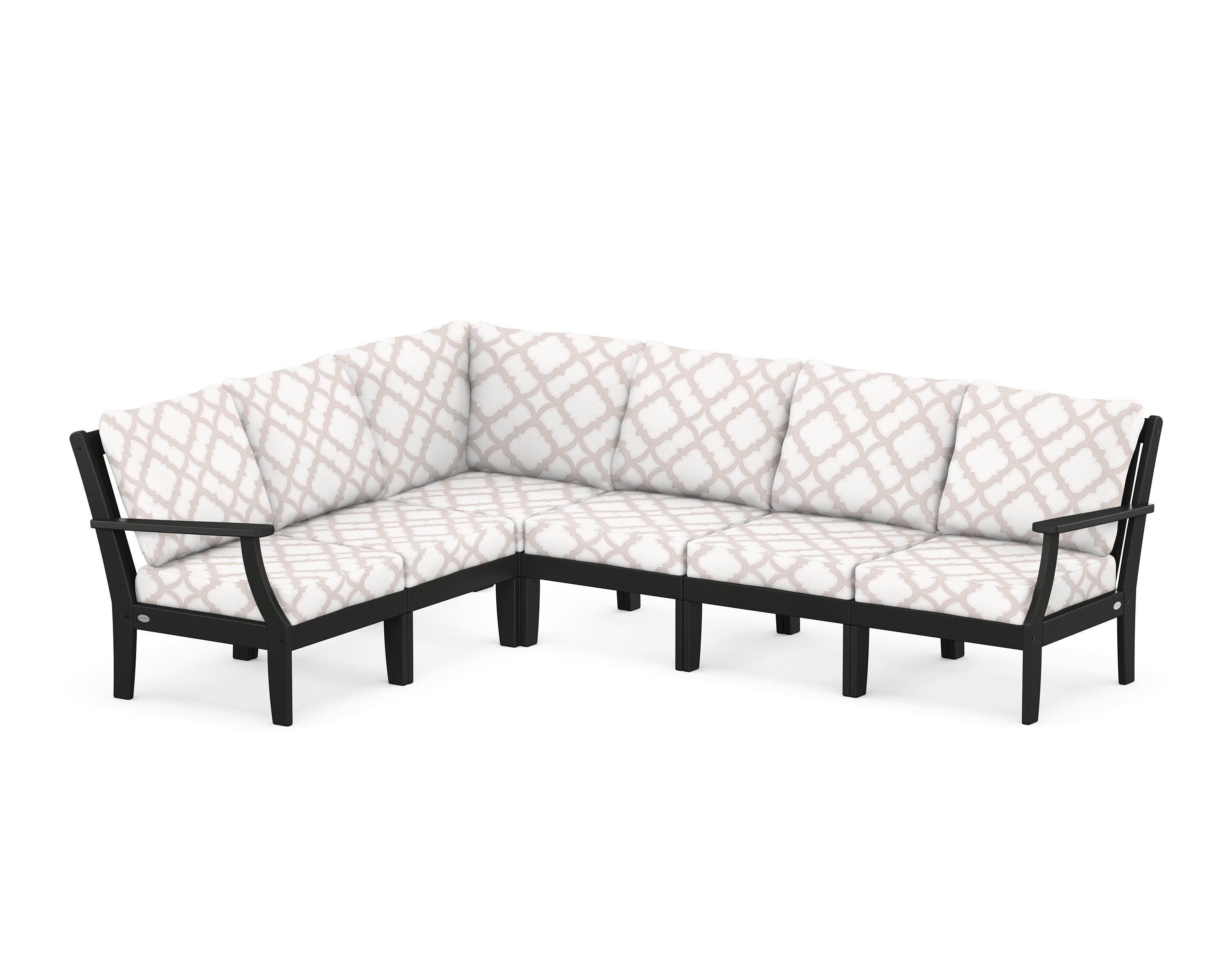 POLYWOOD® Braxton Modular 6-Piece Deep Seating Set in Black / Trellis Dune Burlap