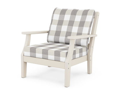 Martha Stewart by POLYWOOD® Chinoiserie Deep Seating Chair in Sand / Buffalo Plaid Grey Mist