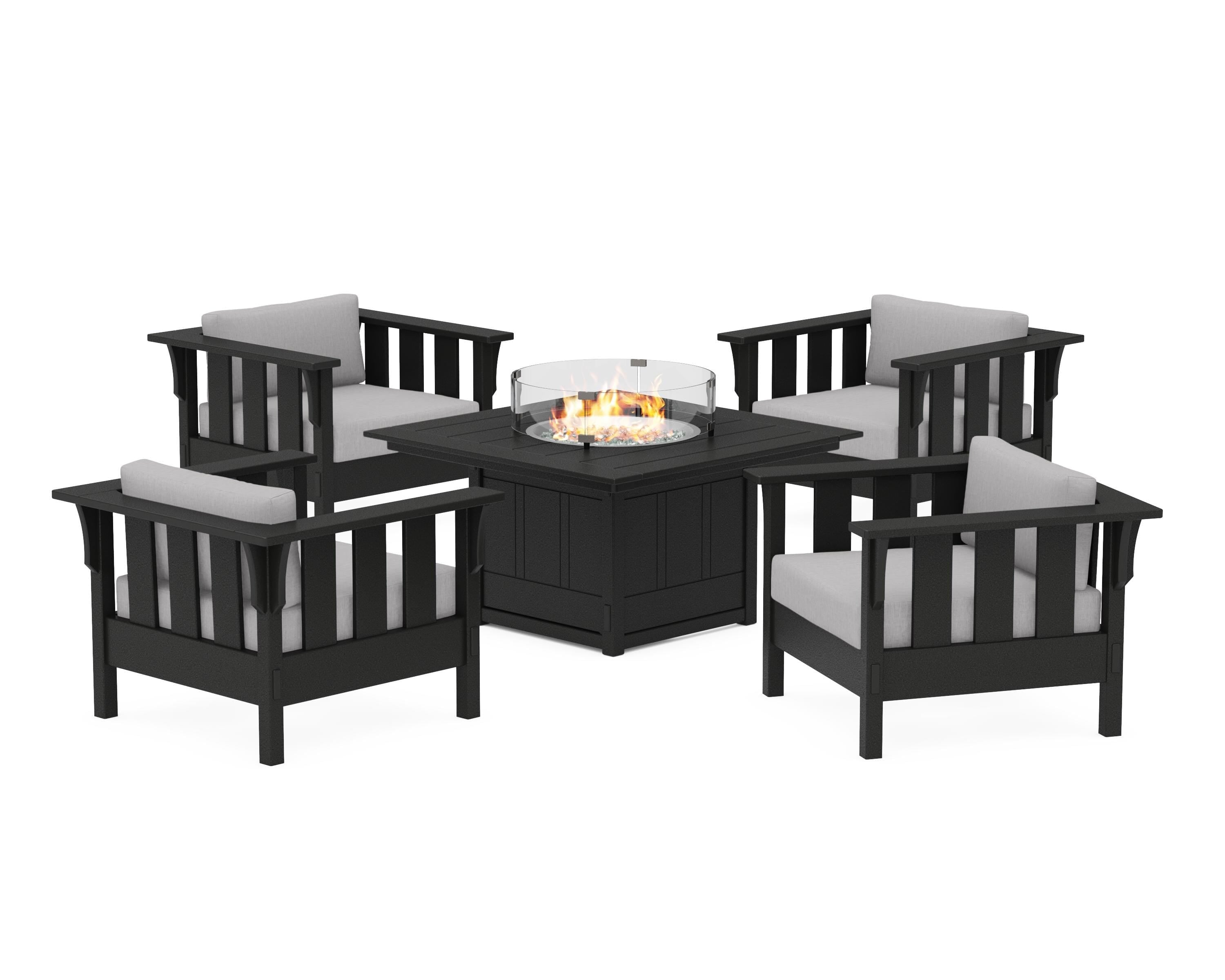 Martha Stewart by POLYWOOD® Acadia 5-Piece Deep Seating Set with Fire Pit Table in Black / Granite