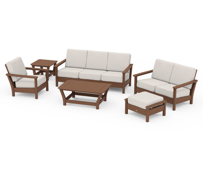POLYWOOD® Harbour 6-Piece Outdoor Living Set in Teak / Cast Ash
