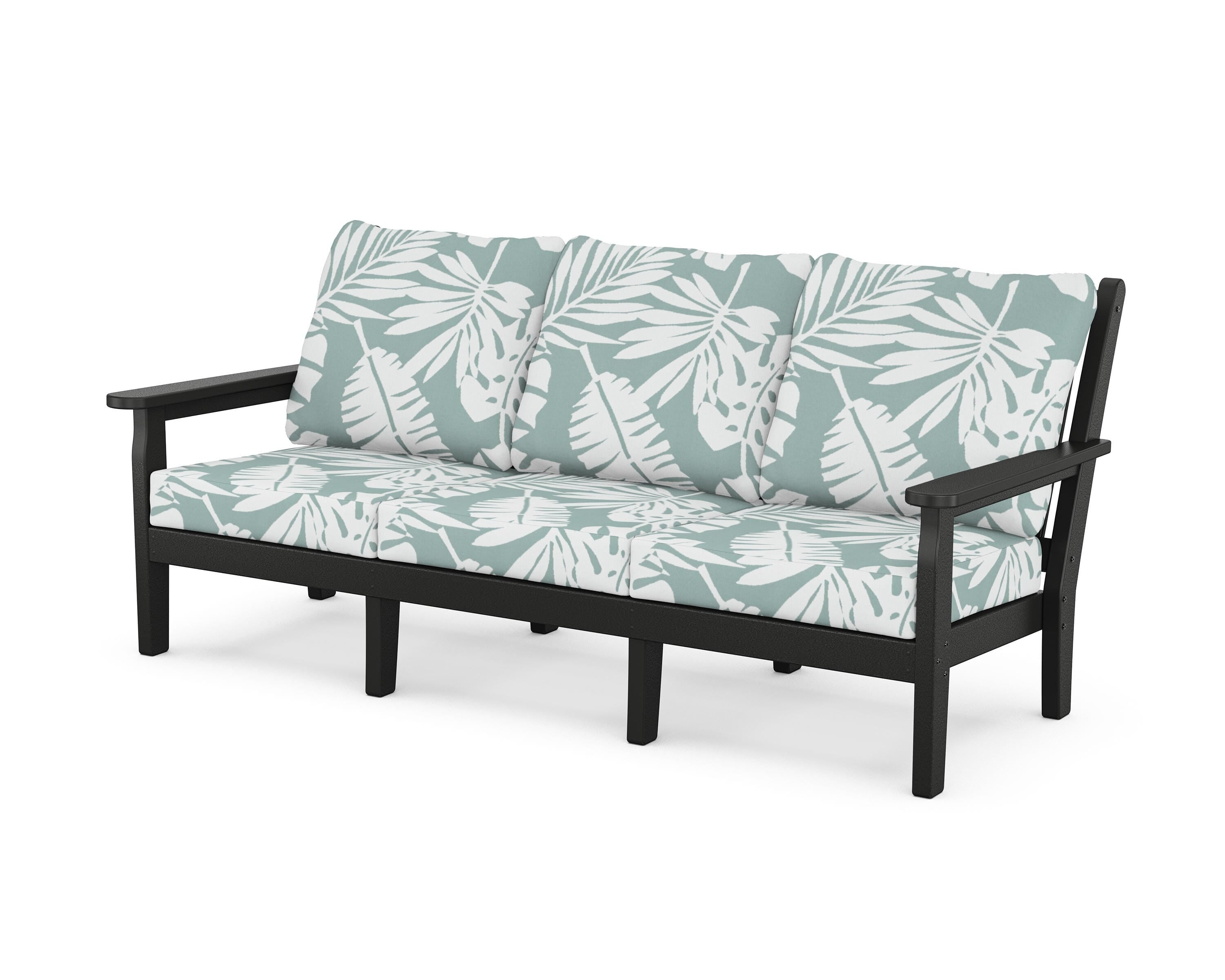 POLYWOOD® Chippendale Deep Seating Sofa in Black / Leaf Glacier Spa