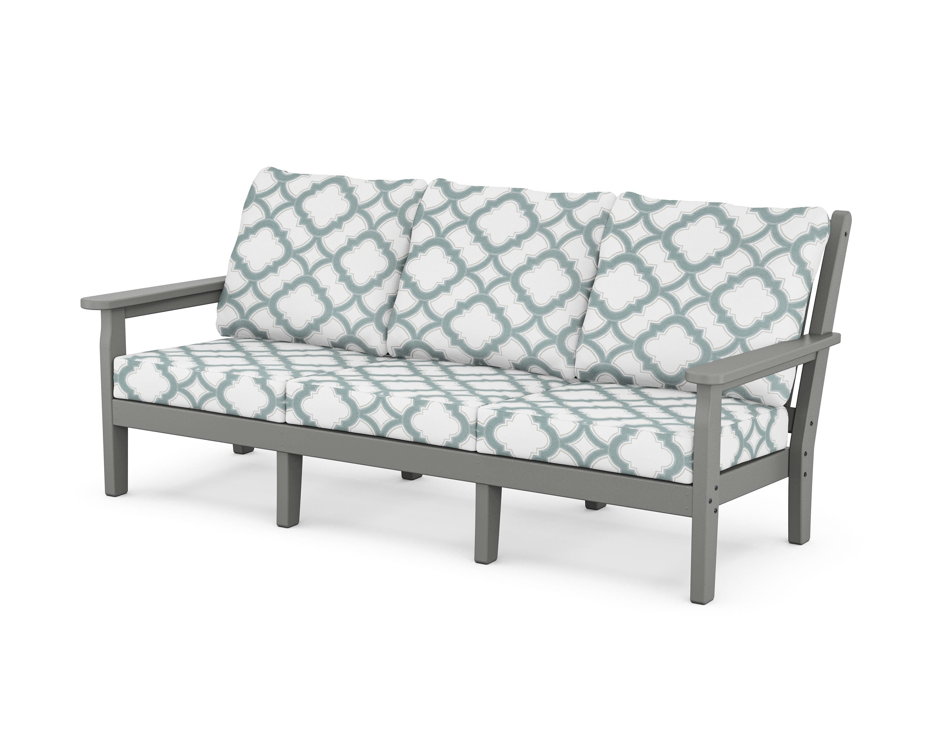 POLYWOOD® Chippendale Deep Seating Sofa in Slate Grey / Trellis Glacier Spa