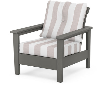 POLYWOOD® Prescott Deep Seating Chair in Slate Grey / Cabana Stripe Dune Burlap
