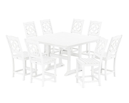 Chinoiserie 9-Piece Square Side Chair Counter Set with Trestle Legs
