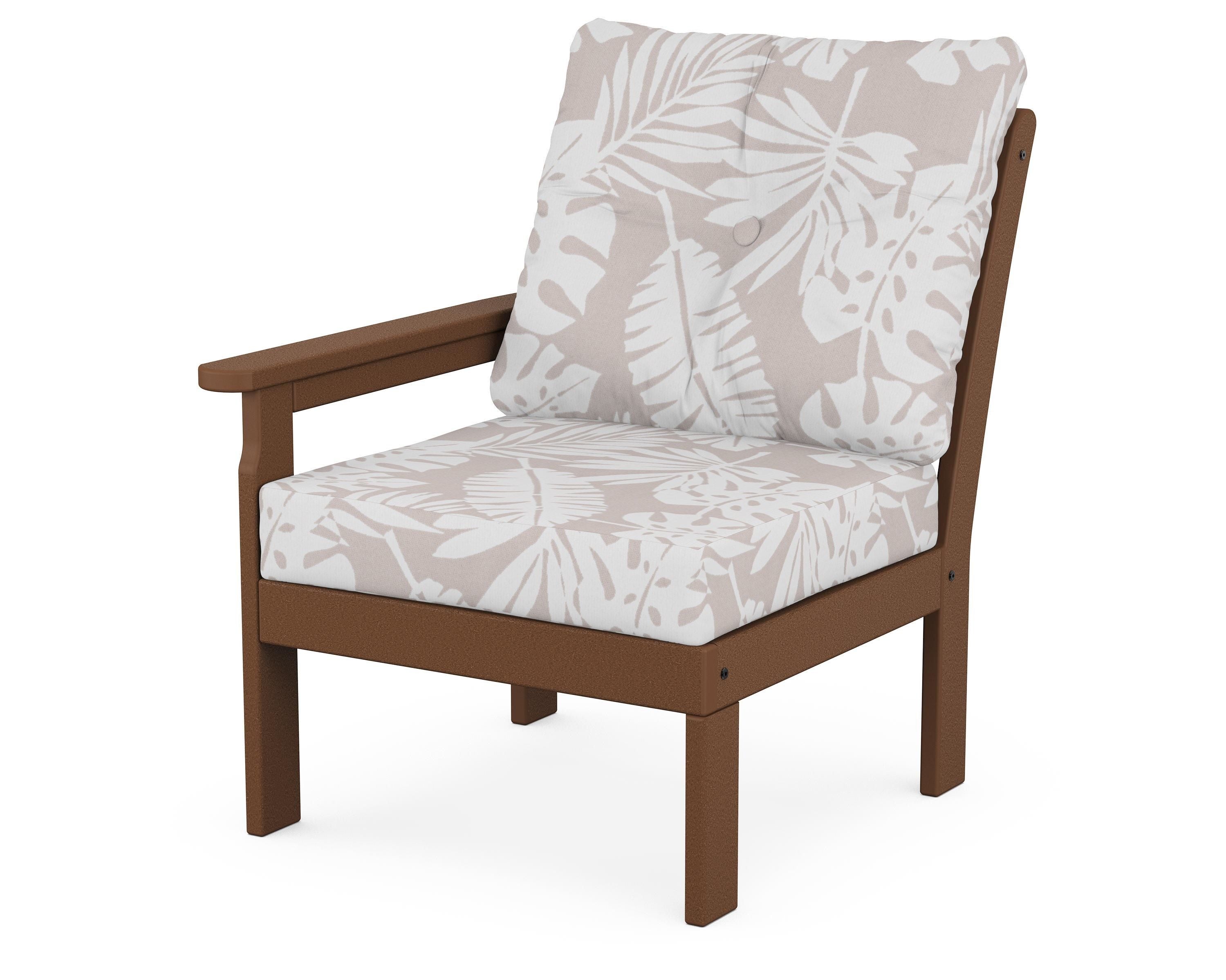 POLYWOOD® Vineyard Modular Left Arm Chair in Teak / Leaf Dune Burlap