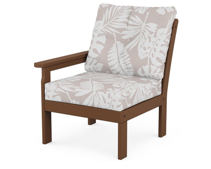 POLYWOOD® Vineyard Modular Left Arm Chair in Teak / Leaf Dune Burlap