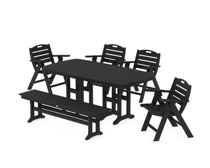 POLYWOOD® Nautical Lowback 6-Piece Dining Set with Bench in Black