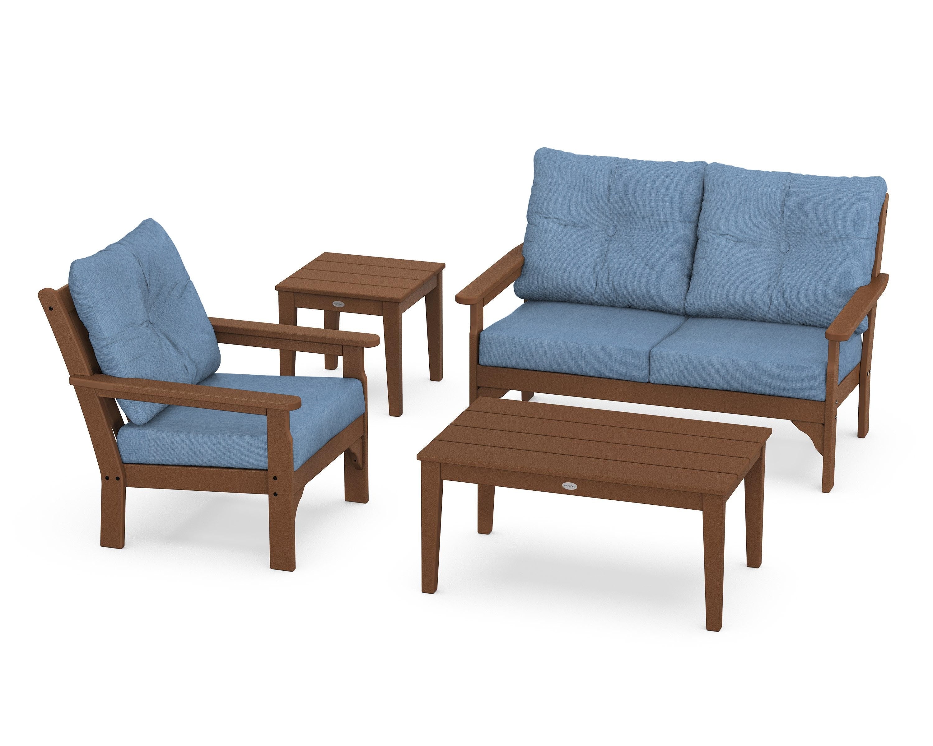 POLYWOOD® Vineyard 4-Piece Deep Seating Set in Teak / Sky Blue