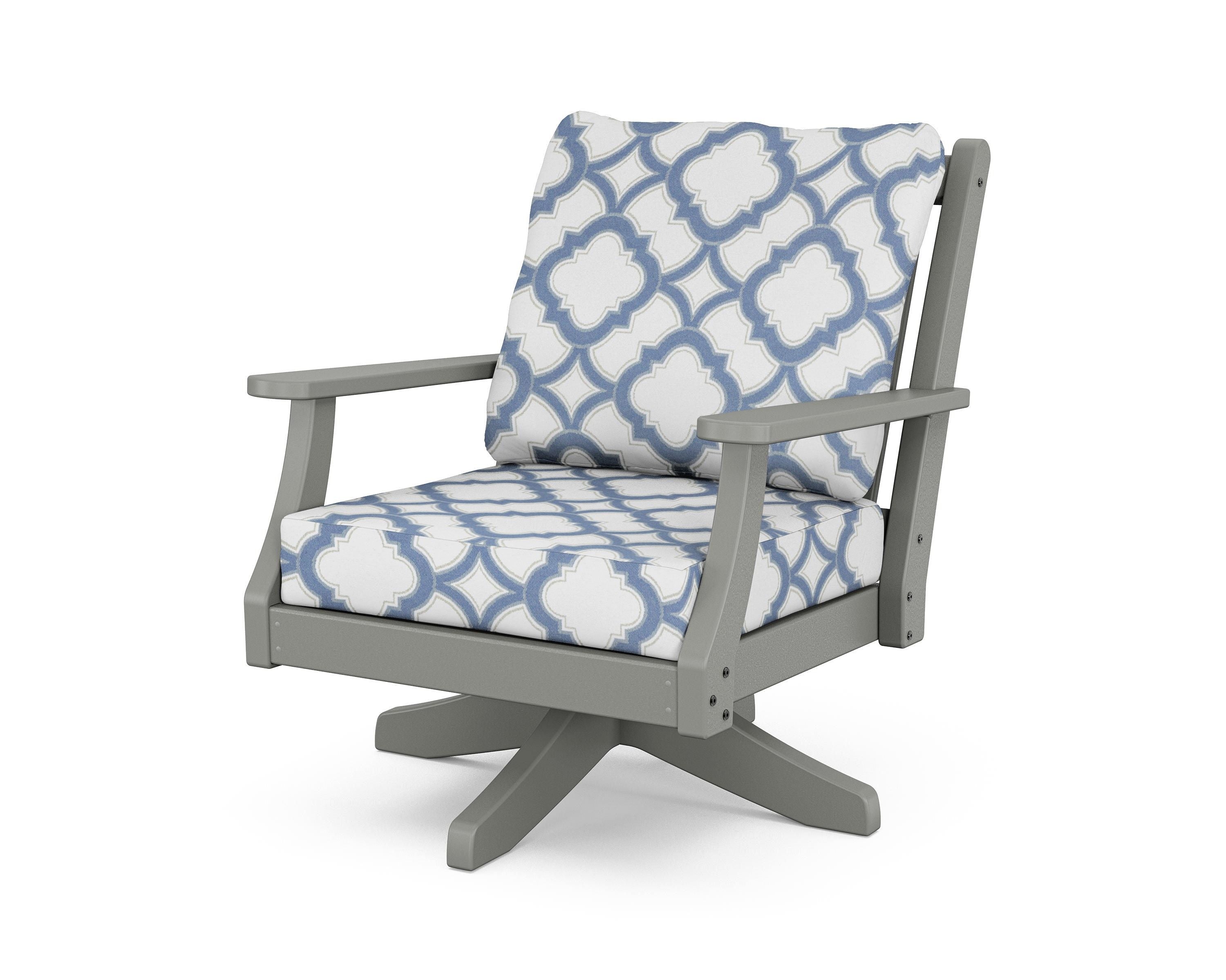 Country Living Wovendale Deep Seating Swivel Chair in Slate Grey / Trellis Sky Blue