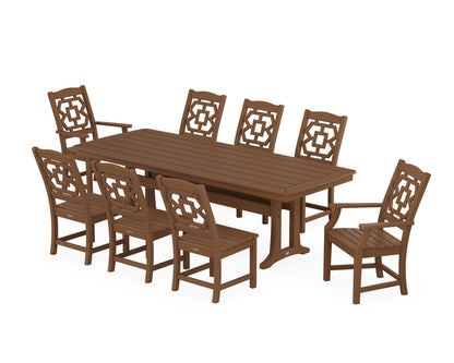 Martha Stewart by POLYWOOD® Chinoiserie 9-Piece Dining Set with Trestle Legs in Teak