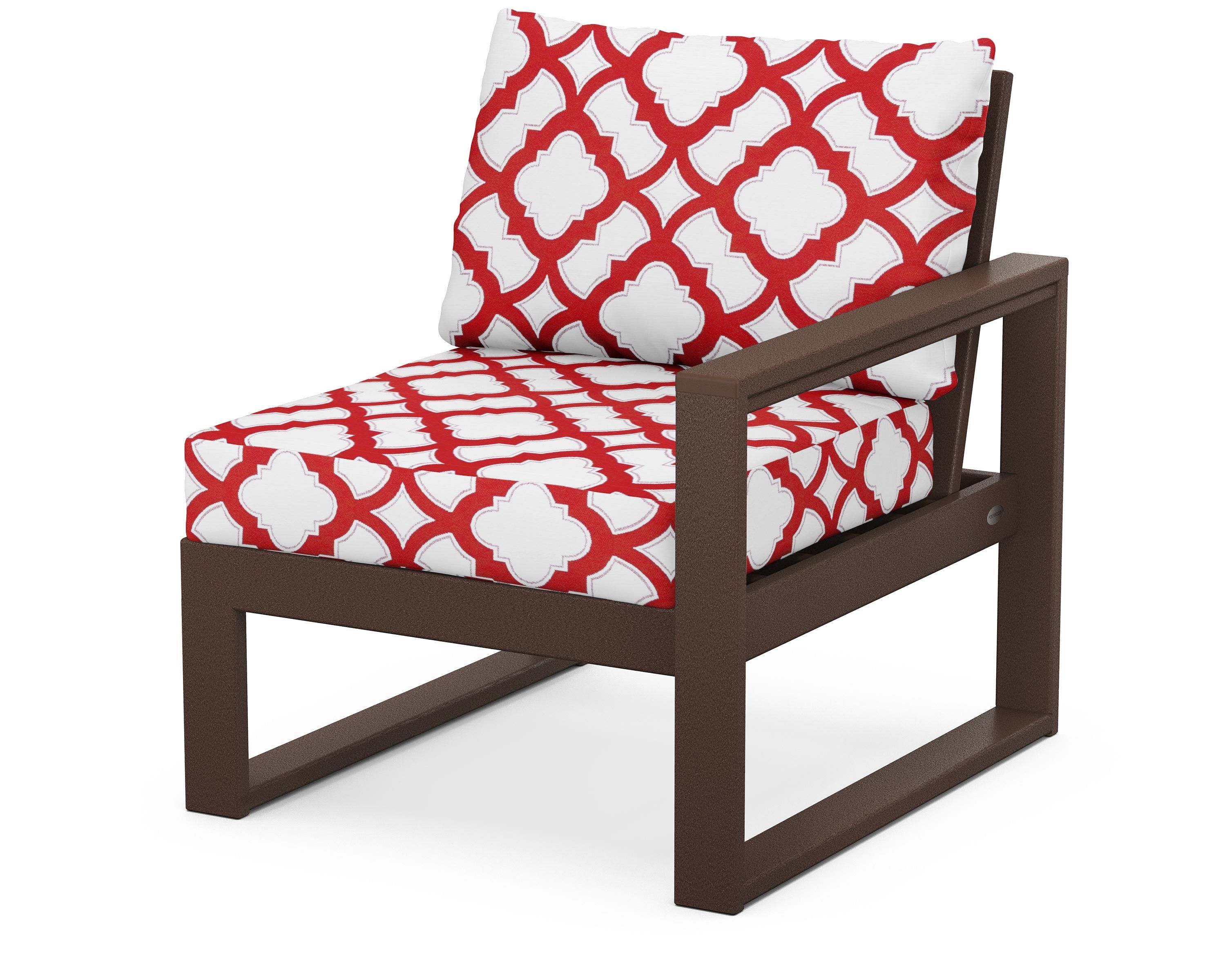 POLYWOOD® EDGE Modular Right Arm Chair in Mahogany / Trellis Crimson