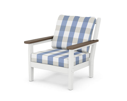 POLYWOOD® Chippendale Deep Seating Chair in White / Kona / Buffalo Plaid Sky Blue