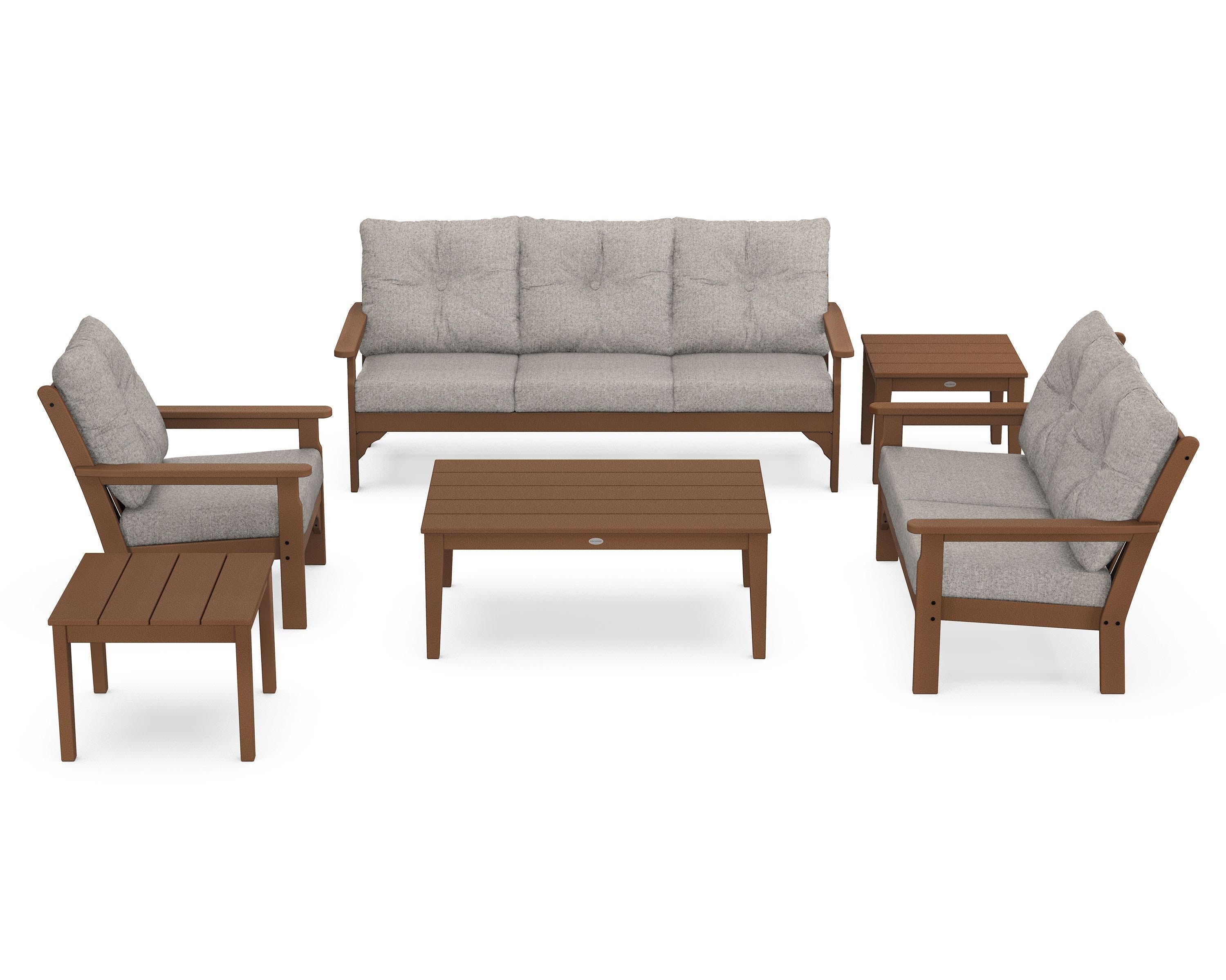 POLYWOOD® Vineyard 6-Piece Deep Seating Set in Teak / Weathered Tweed
