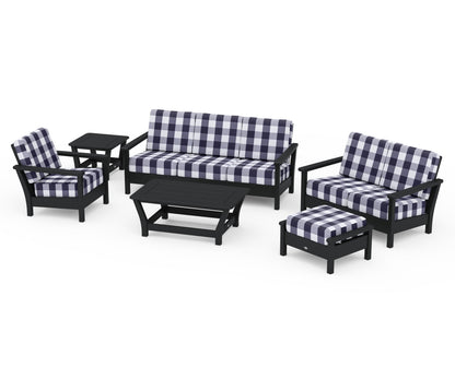 POLYWOOD® Harbour 6-Piece Outdoor Living Set in Black / Buffalo Plaid Navy