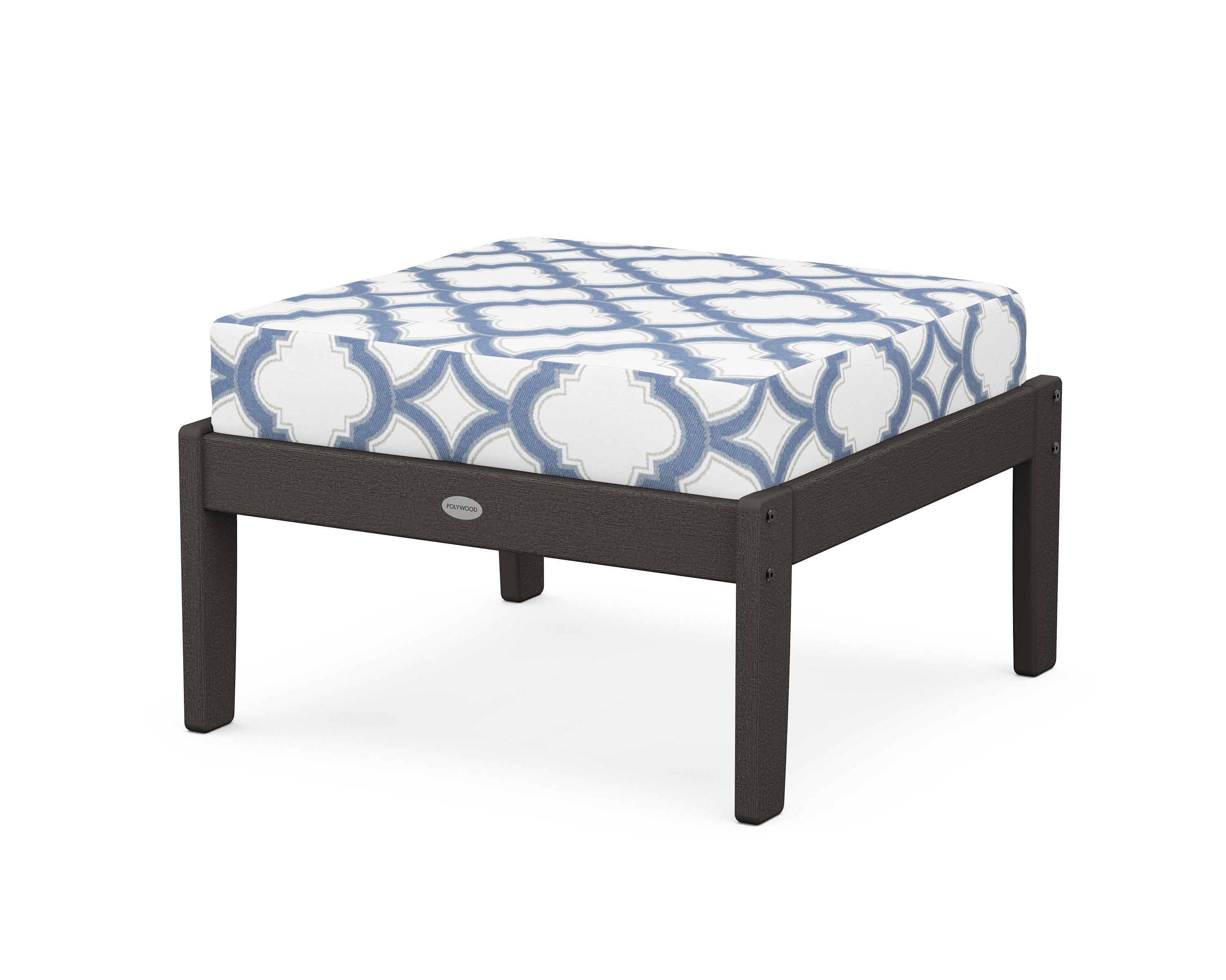 POLYWOOD® Braxton Deep Seating Ottoman in Vintage Coffee / Trellis Sky Blue