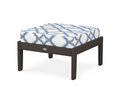 POLYWOOD® Braxton Deep Seating Ottoman in Vintage Coffee / Trellis Sky Blue