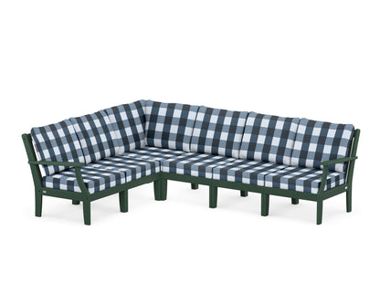 POLYWOOD® Braxton Modular 6-Piece Deep Seating Set in Green / Buffalo Plaid Marine Indigo