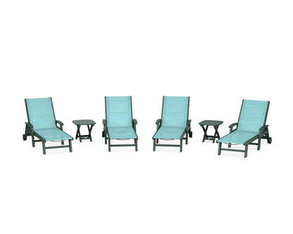 POLYWOOD® Coastal Chaise 6-Piece Set with Wheels in Green / Dupioni Aquamarine Sling