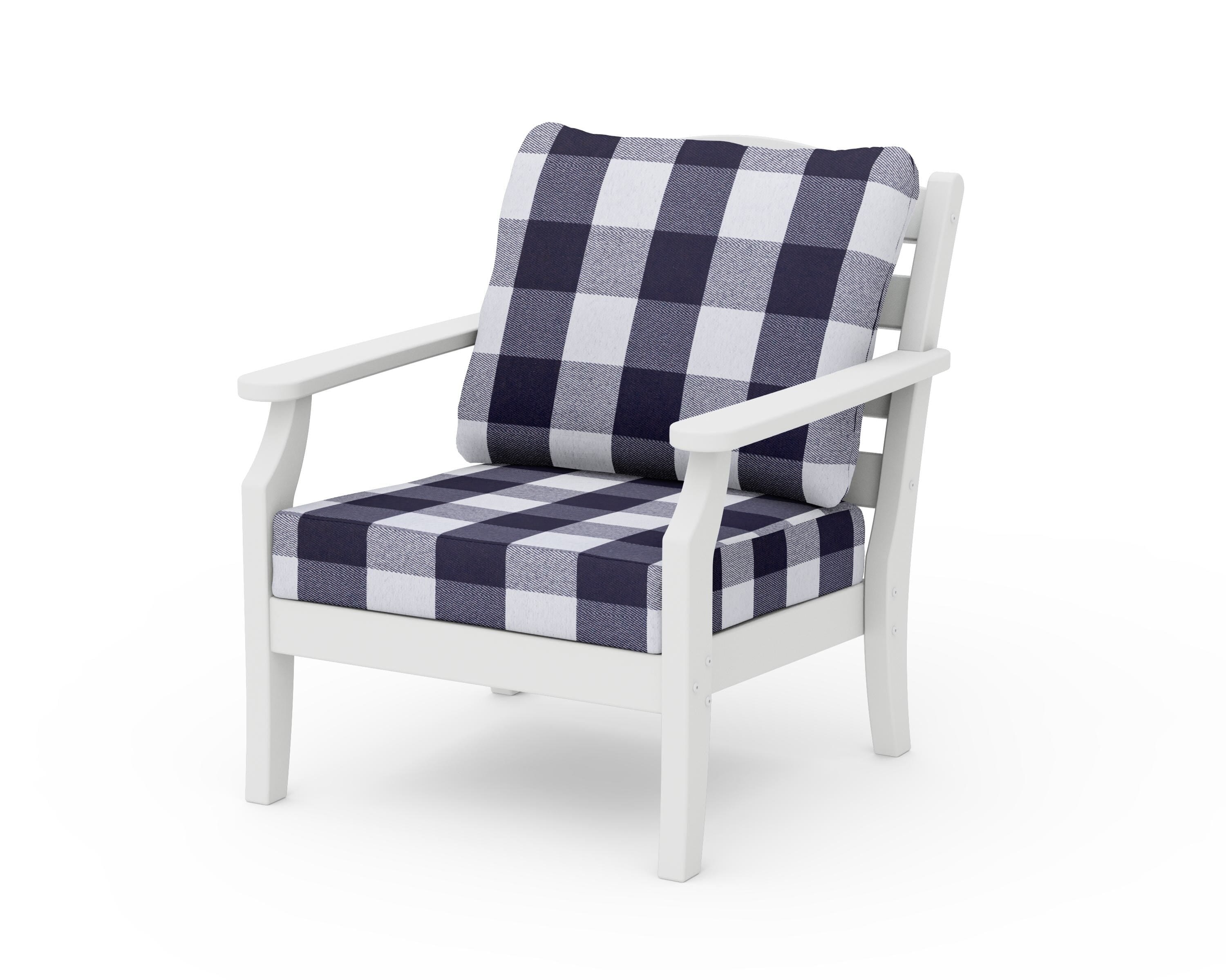 Draper James™ by  POLYWOOD® Savannah Deep Seating Chair in White / Buffalo Plaid Navy