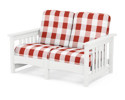 POLYWOOD® Club Mission Loveseat in White / Buffalo Plaid Crimson