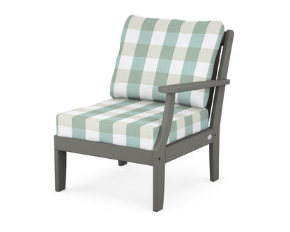 POLYWOOD® Braxton Modular Right Arm Chair in Slate Grey / Buffalo Plaid Glacier Spa