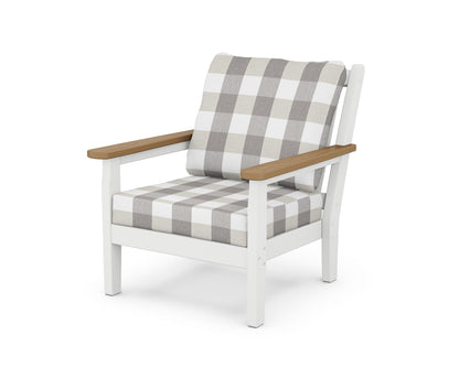 POLYWOOD® Chippendale Deep Seating Chair in White / Natural / Buffalo Plaid Grey Mist