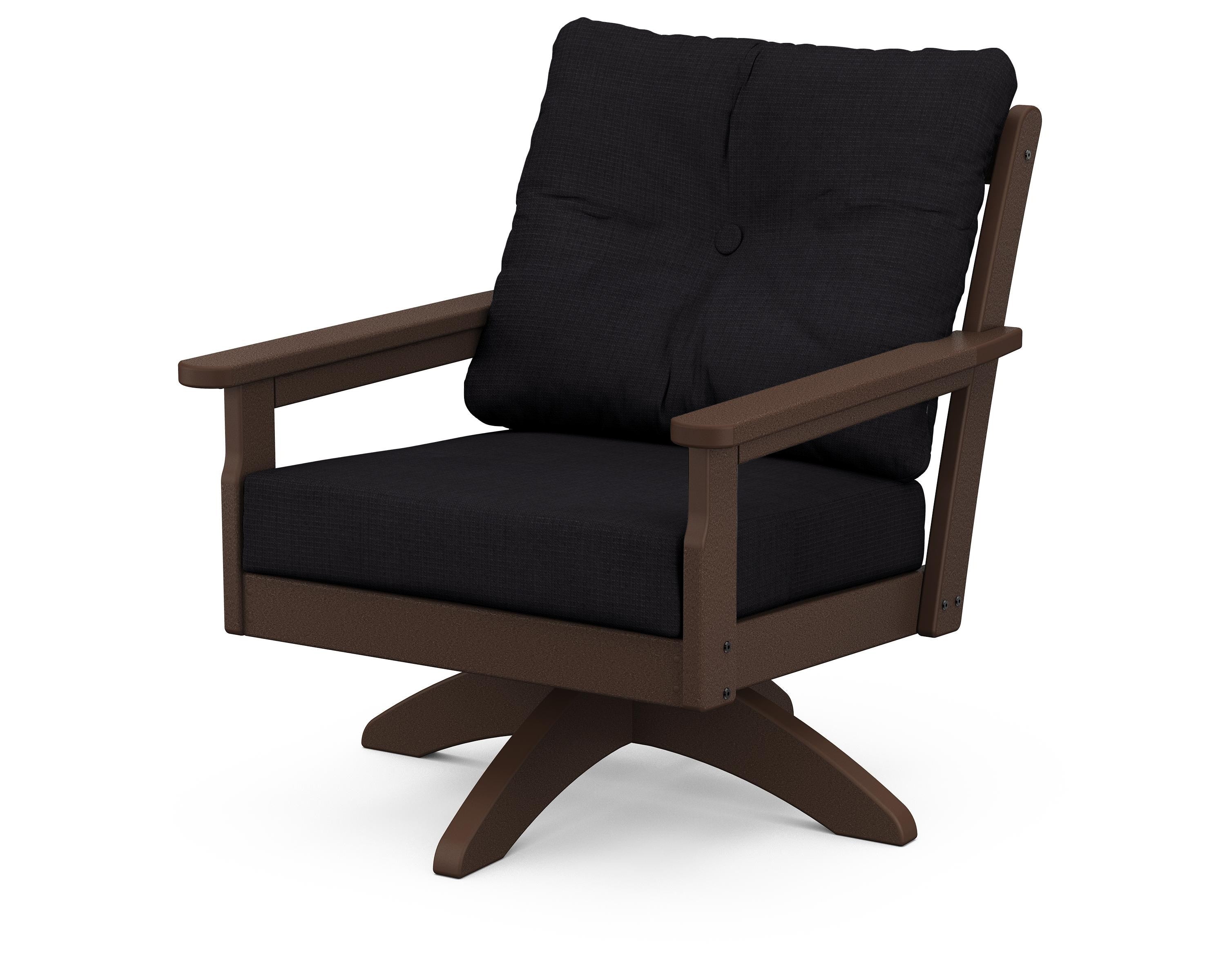 POLYWOOD® Vineyard Deep Seating Swivel Chair in Mahogany / Midnight Linen