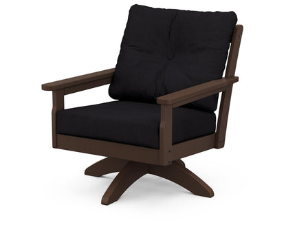POLYWOOD® Vineyard Deep Seating Swivel Chair in Mahogany / Midnight Linen
