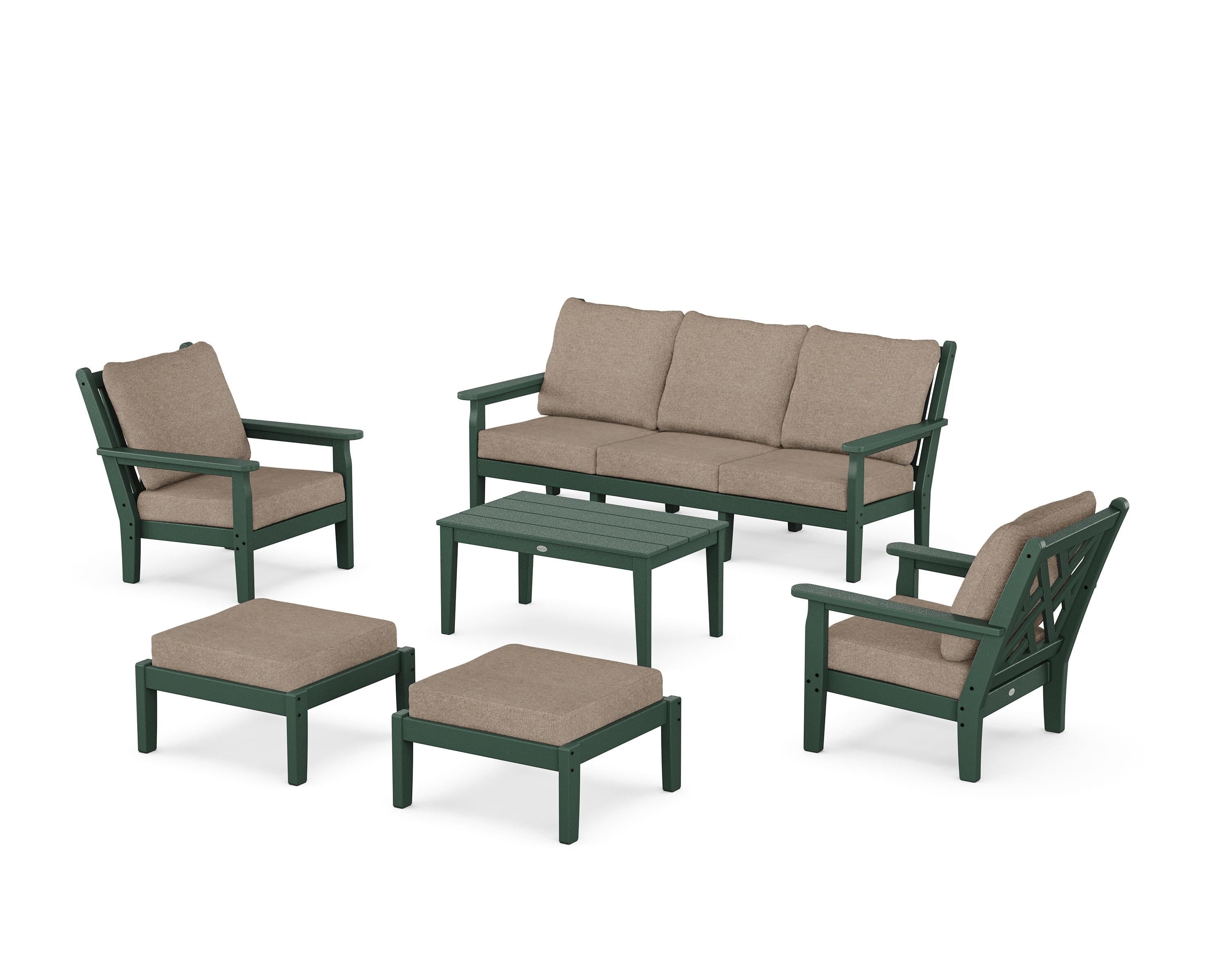 POLYWOOD® Chippendale 6-Piece Lounge Sofa Set in Green / Spiced Burlap